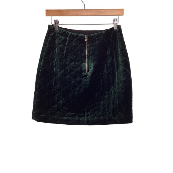 Sandro Quilted Skirt Size 2 Quilted Green Velvet Mini Viscose & Silk Blend - Picture 6 of 12